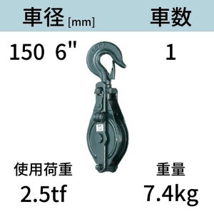 アルプス滑車《強力型》スナッチブロック フック式1車 サイズ:150 x 1SH 送料無料 コンドーテック