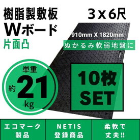 Wボード910mm×1820mm 片面凸 15mm厚 3尺×6尺 10枚セット プラスチック敷板 樹脂製敷板 プラシキ プラ敷板 プラ敷き ダイコク板 ジュライト 農園 畜産 養生敷板 でこぼこ 農道 あぜ道 砂利 ぬかるみ 送料無料