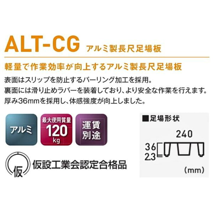 楽天市場】アルインコ ALT40CG アルミ製長尺足場板 全長：4.0m 仮設 