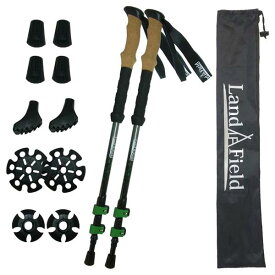 ランドフィールド トレッキングポール 2本 カーボンファイバー製 グリーン LF-TP010-GR アウトドアストック 登山用杖