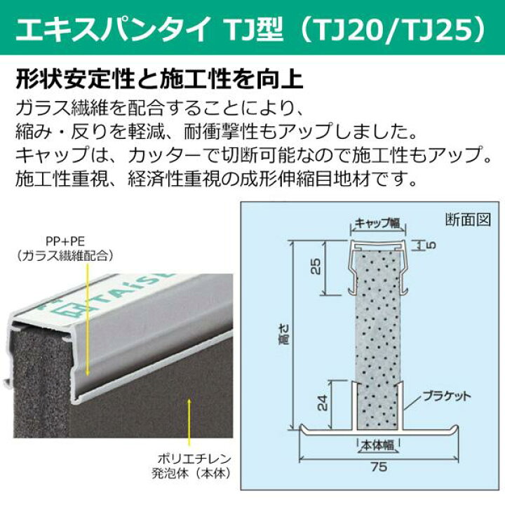 楽天市場】タイセイ TAISEI エキスパンタイ 成形伸縮目地材 TJ25 H40 