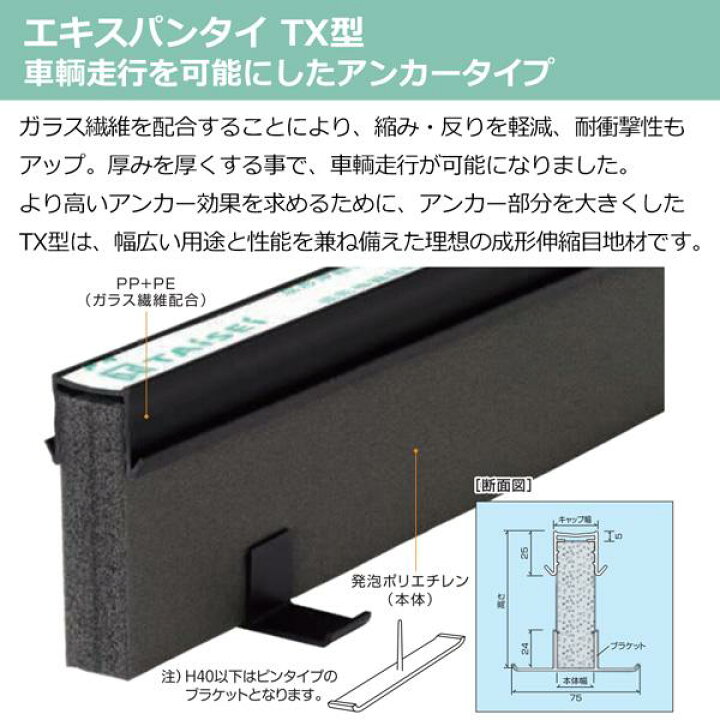 楽天市場】タイセイ TAISEI エキスパンタイ 成形伸縮目地材 TX25 H140 
