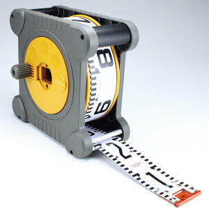 ヤマヨ測定機 リボンロッド 60mm幅 30m ケース入り RC6A30L E1 (表タテ数字1m毎赤白 裏ヨコ数字1m毎赤白) 工事写真 リボンテープ YAMAYO