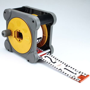 ヤマヨ測定機 リボンロッド 60mm幅 10m ケース入り RC6B10M E2 (表タテ数字20cm毎赤白 裏ヨコ数字1m毎赤白) 工事写真 リボンテープ YAMAYO