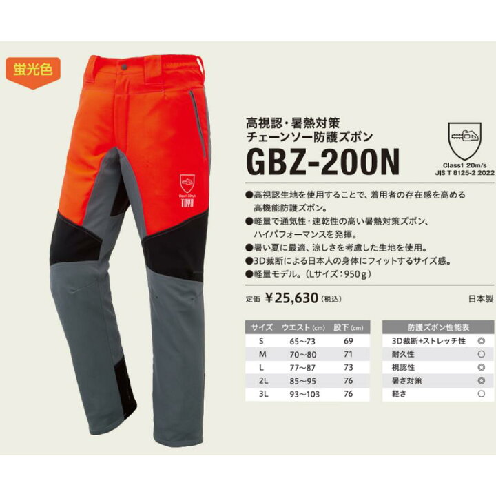 楽天市場】TOYO 高視認・暑熱対策チェーンソー防護ズボン GBZ-200N 