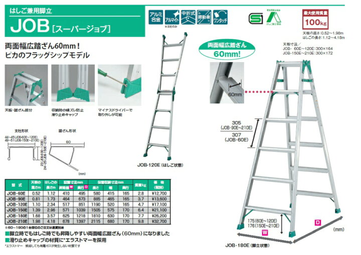 楽天市場】ピカ はしご兼用脚立 スーパージョブ JOB-150E 5尺 全長1.39 