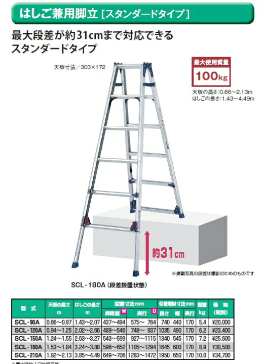 楽天市場】ピカ はしご兼用脚立 SCL-150A 5尺 四脚アジャスト式脚立 