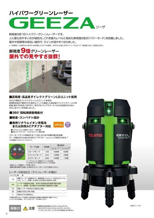 楽天市場】(T) タジマ TAJIMA ハイパワーグリーンレーザー GEEZAジーザ 