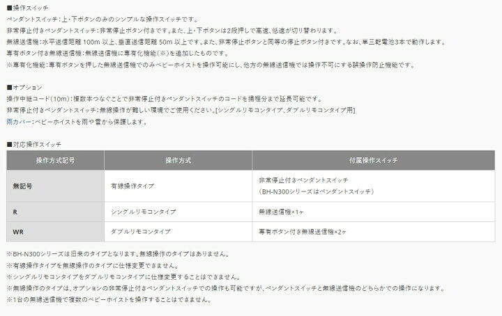 楽天市場】◇トーヨーコーケン ベビーホイスト 有線操作タイプ BH-N315 