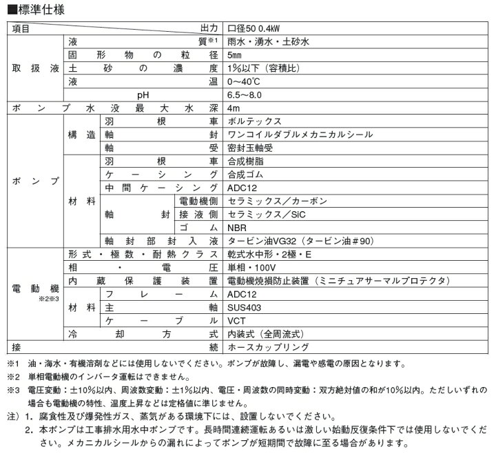 楽天市場】荏原ポンプ 水中ポンプ 小型 汚水 土砂水 一般工事用 排水 