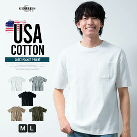 tシャツ メンズ 無地 半袖 綿100 USAコットン 半袖tシャツ クルーネック Tシャツ トップス インナー 胸ポケット コットン シンプル おしゃれ 白 黒 グレー ベージュ 全5色 JP184000 ジェネレス