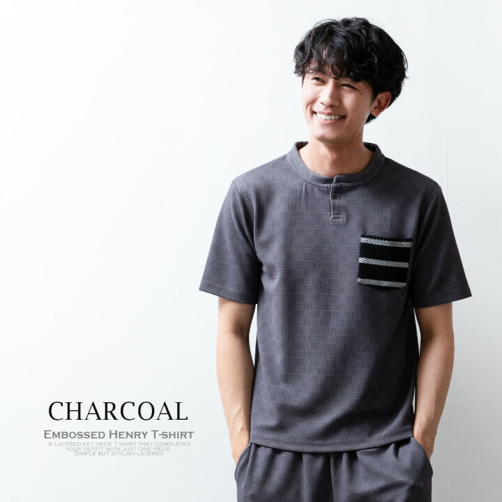 楽天市場】tシャツ メンズ 半袖 ヘンリーネック ボーダー ポケット付き 