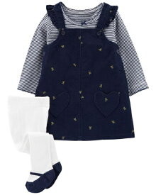 【10％OFFクーポンあり★お買い物マラソン11/4～11】子供 女の子 ワンピース カーターズ 3点セット ベビー タイツ おでかけ Carter's 女の子 誕生日 プレゼント ネイビー 子供服 コーデュロイ 冬