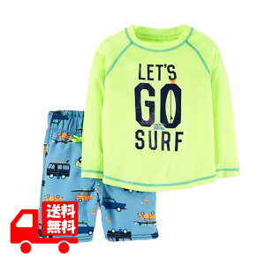 子供用 水着 男の子 上下セット Carters ラッシュ&パンツ サーフ&トラック 水泳 スイミング ラッシュガード パンツ インポート アメリカ直輸入 幼稚園 保育園 日焼け止め