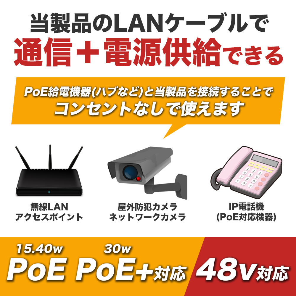 PoE用LANケーブル 20m カテゴリ6 Cat6 より線 48V給電対応 ライト