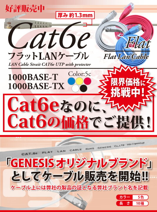 楽天市場】☆メール便送料無料☆【フラットLANケーブル cat6e 0.5m 1m 
