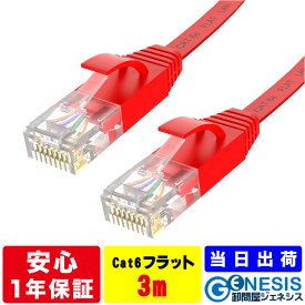 フラット LANケーブル cat6e 3m 業務用 企業向け 1.3mm厚 カーペット 赤 青 白 黒 黄 ストレート ランケーブル RJ-45 サーバー ethernet cable cat6 flat