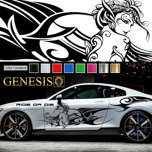 車 ステッカー かっこいい サイド デカール 大きい 上質 スポーティ カスタム 女神 カーステッカー 【選べる8色】 車用 バイナルグラフィック ドレスアップ 【左右セット】 特大サイズ wa53