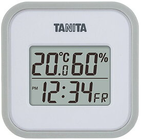 タニタ(Tanita) 温湿度計 デジタル グレー TT-558 GY 壁掛け 時計付き 卓上 マグネット