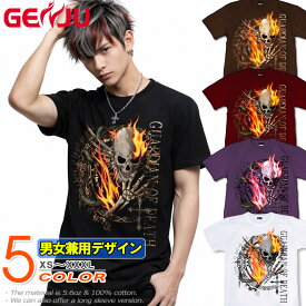 GENJU スカルTシャツ スカル ドクロ 骸骨 ロック メタル ブランド トライバル アメカジ Demon's Ring メンズ 21春夏 綿100％ 半袖/長袖 ブラック/ブラウン/パープル/ホワイト XS-XXXL