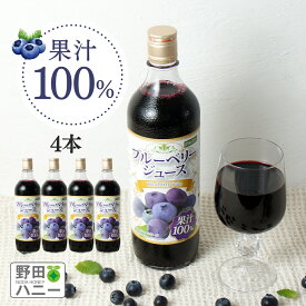 【お得な定期便あり】【公式】4本×720ml ブルーベリー 100% ジュース 無添加＜ 濃縮還元 ＞ アントシアニン ポリフェノール 果汁100％ 野田ハニー 疲れ目 眼精疲労