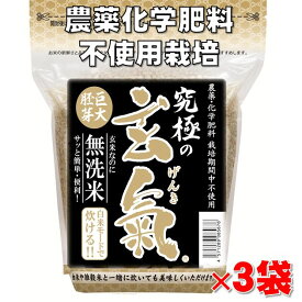 【究極の玄氣】1.5kg×3袋（4.5kg 真空パック）【農薬・化学肥料不使用栽培】数量限定・巨大胚芽の発芽玄米白米モード炊ける無洗米の発芽玄米送料無料（沖縄県は1000円加算）