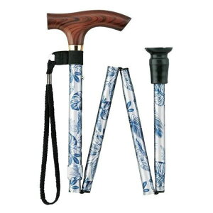 スマイルステッキ(折りたたみ・細身) FS-20BF 青リーフ柄 マキテック