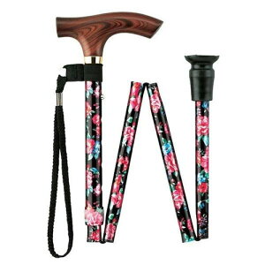 スマイルステッキ(折りたたみ・細身) FS-20KF 黒花柄 マキテック