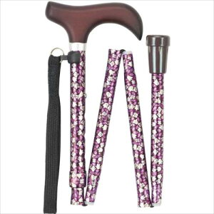 充実ステッキ FS-10KF (折りたたみ・細身) 黒花柄 マキテック