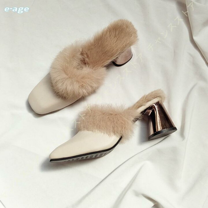 JINFE] ローヒール ミュール レディース 秋冬 ファー付き ふわふわ とんがりトゥ 歩きやすい 太めヒール 美脚 防寒 保温 ミュール ファー  ふわふわ 低反発 疲れない ハイヒール スクエアトゥ 6cmヒール 太ヒール 大きいサイズ 秋冬 バブーシュ サボサンダル 歩きやすい ... [JINFE] ローヒール ミュール レディース 秋冬 ファー付き ふわふわ とんがりトゥ 歩きやすい 太めヒール 美脚 防寒 保温