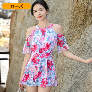 2024リニューアル!【UVカット/耐塩素加工/360°伸びる/吸汗速乾/ワンピース】 レディース 水着 ワンピース シフォン切り替え 耐久性 女の子 女子 フィットネス 水着 半袖 ショットパンツ ママ水