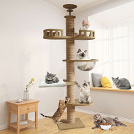 CozyMeow キャットタワー 突っ張り 木製 キャットツリー 木登りタワー 多層無垢材 太い支柱 スリム 宇宙…