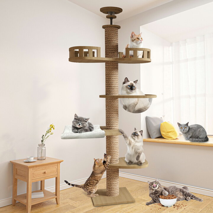 楽天市場】CozyMeow キャットタワー 突っ張り 木製 キャットツリー 木 