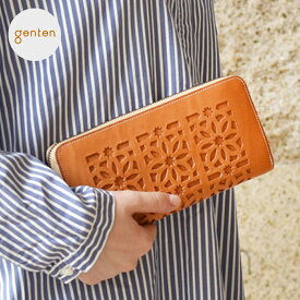 【ゲンテン公式】 genten 44248 (40612) ゲンテン カットワーク ラウンド長財布 レディース 長財布 ラウンドファスナー 本革 財布 イタリアンレザー