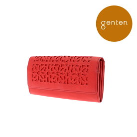 【ゲンテン公式】 genten 44249 (40615) ゲンテン カットワーク フラップ長財布 新色 ワイン登場★本革財布 長財布 レディース かぶせ フラップ式 イタリアンレザー