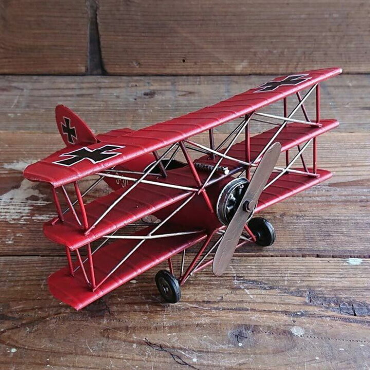 楽天市場】飛行機 複葉機 置物 レトロ ブリキ 赤 インテリア 