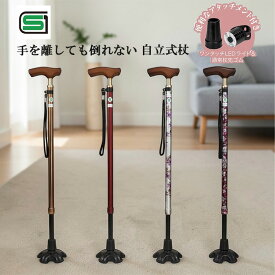 杖 自立式 SGマーク 介護 おしゃれ ステッキ LEDライト付き 替えゴム1個付き 10段階伸縮 スリムネック 男性 女性 70代 80代 軽量 倒れない