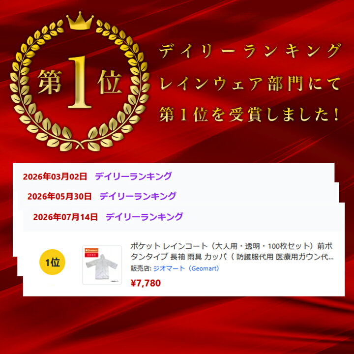 楽天市場】ポケット レインコート（大人用・透明・100枚セット）前 