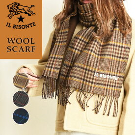 【SALE／10%OFF】IL BISONTE イルビゾンテ チェック ロゴ マフラー ストール レディース メンズ ウール かわいい 54212309481 クリスマス ギフト プレゼント【gs0】