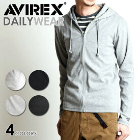 【ポイント10倍】AVIREX アビレックス 長袖 リブ ジップパーカー RIB ZIP PARKA 6153641 アヴィレックス デイリー メンズ カットソー パーカー フード 羽織 インナー タイト フィット ジムウェア トレーニング おしゃれ 無地 ブランド