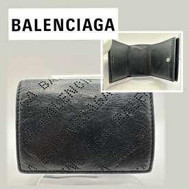 【中古品】バレンシアガ BALENCIAGA 財布 三つ折り ミニ財布 CASH MINI ロゴ ミニウォレット ブラック 594312 D6WZN 1000