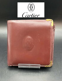 【中古品】Cartier　カルティエ　マストライン　二つ折り財布　ワインレッド　ボルドー　レザー　本革　ユニセックス　お買い得