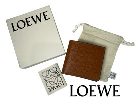 【中古品】LOEWE ロエベ 二つ折り財布 C499501X01 メンズ コインウォレット ミニ財布 リピートアナグラム ブラウン