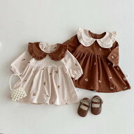 赤ちゃん ワンピース 女の子 ベビー ベビー服 ベージュ ブラウン えり付き コーデュロイ かわいい おしゃ…
