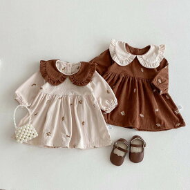 赤ちゃん ワンピース 女の子 ベビー ベビー服 ベージュ ブラウン えり付き コーデュロイ かわいい おしゃれ 赤ちゃん服 服 秋 冬 丸えり シンプル ナチュラル 姉妹お揃い 出産祝い 70 80 90 100 110cm