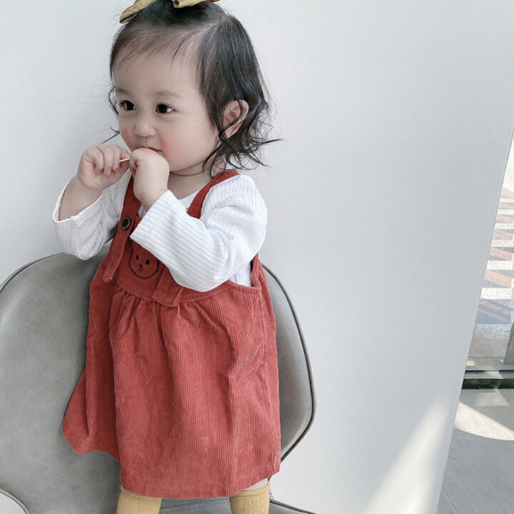 楽天市場 ワンピース 春 春 女の子 くま ベアー ジャンパースカート トップス トレーナー コーデュロイ リブ 2枚セット 赤ちゃん ベビー ベビー服 赤ちゃん服 長袖 韓国 海外 おしゃれ かわいい 可愛い ブラウン ベージュ レッド 赤 60 70 80 90 海外子供服セレクト