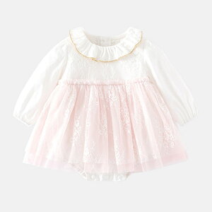 ベビードレス ワンピース プリンセス レース ベビー 赤ちゃん ベビー服 赤ちゃん服 服 女の子 襟付き 長袖 ロンパース おしゃれ かわいい ピンク フォーマル 結婚式 ハーフバースデー お宮参