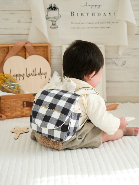 楽天市場】出産祝い 一升餅 名入れ ベビーリュック 【ギンガムチェック  
