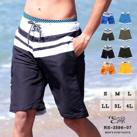 メンズ 水着 海パン サーフ ロング丈 ビーチ サーフパンツ 水着メンズ 普段着 水陸両用 海水パンツ インナー 付き フィジーク 大きいサイズ S M L LL XL 3L 4L 2025SS 高校生 10代 20代 30代 40代 ns-2596-07