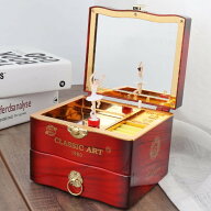 オルゴール 音楽ボックス 回転 引き出し 鏡付き かわいい メイク ボックス 収納ケース ジュエリー収納 化…